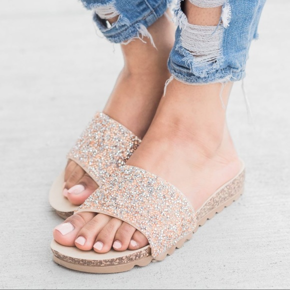 Rose Gold Rhinestone Sandals - Picture 2 of 4